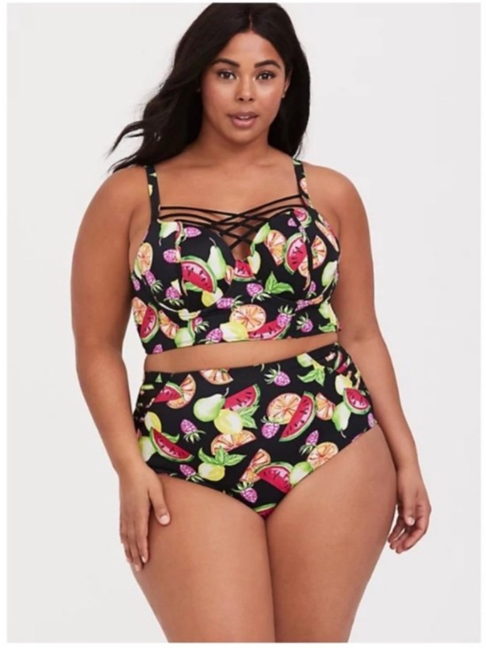 Torrid Tropical Fruit bikini swimsuit with lattice top
